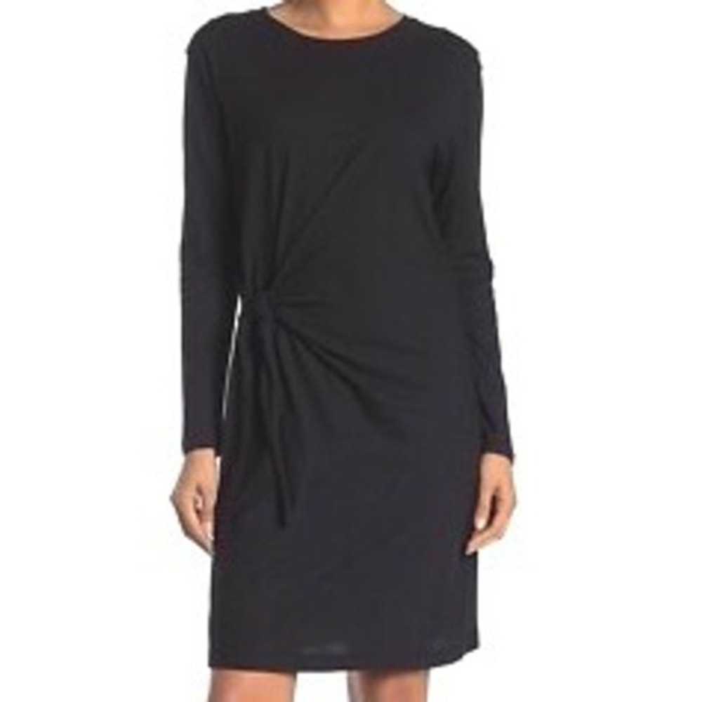 NWT Vince Womens Black Cotton Side Tie Long Sleeve Jersey Knit Dress Size Small